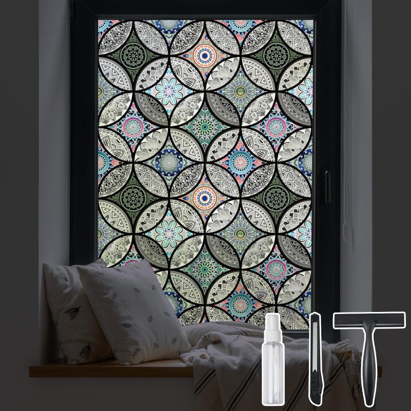 DKTIE Static Cling Decorative Window Film with Installation Tools Non Adhesive Privacy Film, Stained Glass Window Film for Bathroom Shower Door Heat Cotrol Anti UV 35.4 x 78.7 Inch - Image 1